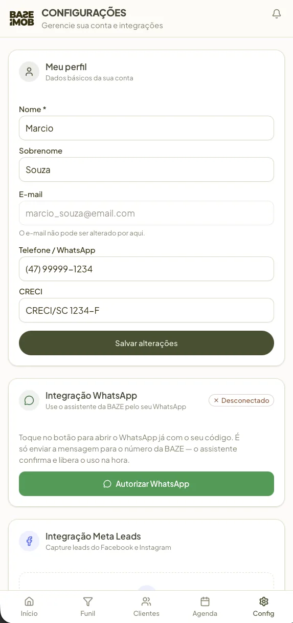 Tela do app BAZE 9